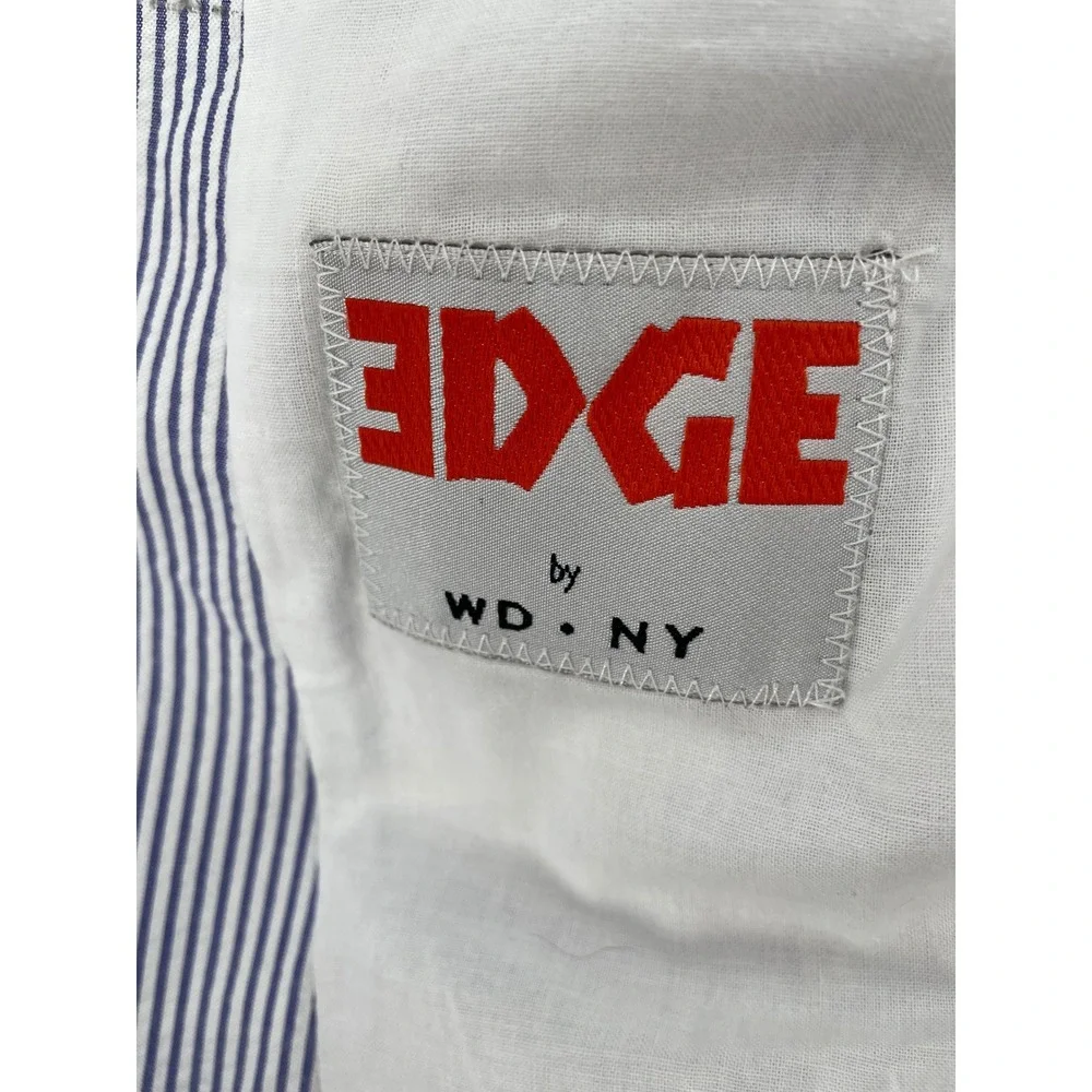 EDGE by WD NY Seersucker Blazer Sport Coat‎ Mens Large Blue White Slim Fit